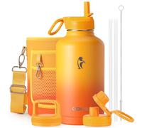 Coolflask Bouteille d'eau isotherme avec paille et 3 couvercles, grande carafe à eau en acier inoxydable de 1,9 l pour le sport, la salle de sport ou le bureau, sans BPA, garde au froid 48 h et au