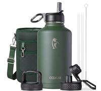 Coolflask Bouteille d'eau isotherme avec paille et 3 couvercles, grande carafe à eau en acier inoxydable à large goulot de 1,9 L (64 oz) pour le sport, la salle de sport ou le bureau, sans BPA, garde