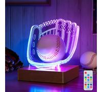 CoolGift Mart Présentoir lumineux en forme de gant de baseball, lampe de nuit LED 3D en bois acrylique avec alimentation USB, lampe de décoration de bureau pour chambre à coucher, dortoir, cadeau pour