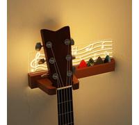 CoolGift Mart Support de guitare lumineux, étagère en bois massif avec support de médiator, pour basse acoustique électrique, cadeau pour les hommes amateurs de musique et les joueurs de guitare.