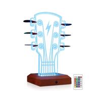 CoolGift Mart Support de médiator lumineux en bois acrylique en forme de tête de guitare avec 16 lumières colorées pour le rangement et l'affichage des médiators, cadeau pour guitaristes