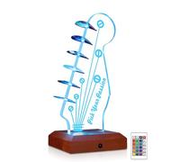 CoolGift Mart Support de médiator lumineux en bois acrylique en forme de tête de guitare électrique avec 16 lumières colorées pour le rangement et l'affichage des médiators, cadeau pour guitaristes