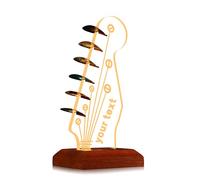 CoolGift Mart Support de médiators lumineux personnalisé, support de médiators en acrylique en forme de tête de guitare électrique avec base en bois pour le stockage et l'affichage des médiators
