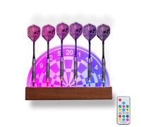 CoolGift Mart Support mural lumineux en bois acrylique LED avec plusieurs modes de couleur avec télécommande, peut contenir 6 fléchettes, cadeau d'anniversaire de Noël pour les amateurs de fléchettes