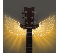 CoolGift Mart Support mural pour guitare avec ailes d'ange lumineuses, étagère en bois acrylique pour guitare électrique, basse acoustique, ukulélé