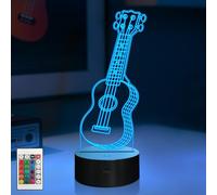 CoolGift Mart Veilleuse pour ukulélé, lampe à illusion d'optique LED 3D avec 16 couleurs et télécommande, cadeau pour les amateurs de musique
