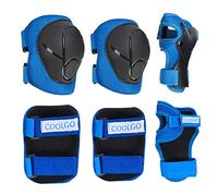 COOLGO Kit de Protection Roller Enfant, Coudière Genouillère Protège Poignet Enfant Set de 6 Protections (Knee+Elbow +Wrist) Support Pad pour BMX, Skateboard, Roller, Vélo, Patin à Glace (Bleu)
