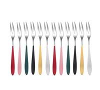 COOLHIYA 12pièces Fourchettes à Dessert Acier Inoxydable Couleurs Nude Doré Rouge Rose Vert Noir pour Fruits Gâteaux Apéritif Anniversaire Mariage Pique-