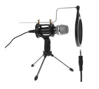 COOLHIYA 1ensemble Microphone à Condensateur avec Support de Bureau de Bruit pour Diffusion Direct Karaoké et Enregistrement Compatible PC et Smartphone Noir