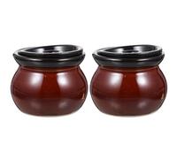 COOLHIYA 2 Pièces Casserole Couverte Pot de Bibimbap Petit Pot en Terre Cuite Faïence Café Antiadhésif Facile à Nettoyer pour Cuisson Cuisine, Soupe Chinoise Résistante la Chaleur