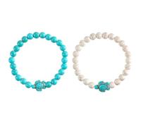COOLHIYA 2pièces Bracelets Tortue Élastiques Perles Turquoise et Blanche Accessoire Mode Minimaliste pour Femmes et Filles Lot de Cadeau pour Amie et Famille