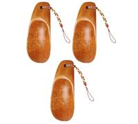 COOLHIYA 3 Pièces Chausse-pieds en Bois Marron Robustes et Lisses avec Cordelette, Petit Lève-chaussures Pratique un Usage Quotidien Facile
