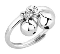 COOLHIYA Bague Ouverte Ajustable Double Clochette à Bille en Métal Solide, Anneau Réglable Mignon pour Femmes, Bijou Léger Fêtes et Tenues Quotidiennes, Son de Cloche Décoratif
