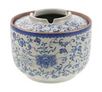 COOLHIYA Cendrier en Céramique avec Couvercle, Cendrier Chinois Décoratif, Bleu, Résistant à la Chaleur, pour Espaces Privés et Professionnels, Facile à Nettoyer