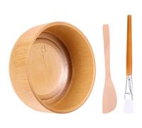 COOLHIYA Ensemble Bol à Masque Visage Naturel en Bois 3 Pièces Spatule et Pinceau pour Préparation Cosmétique DIY à Domicile