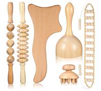 COOLHIYA Ensemble de 6 Outils de Massage en Bois Ventouses, Effet Apaisant Circulation Dos, pour Travail de Bureau Prolongé