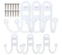 COOLHIYA Lot de 6 Crochets Muraux en Métal Peint Blanc, Motif Perforé, Multifonctions pour Serviettes, Manteaux et Torchons, Cuisine, Salle de Bain et Porte, Patères Robustes et Pratiques