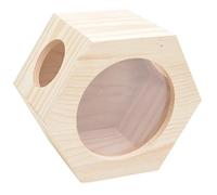 COOLHIYA Maison Habitat Sécurisé Hexagonale en Bois pour Hamster et Chinchilla Plateforme, Finition Soignée et Design Beige Adapté aux Petits Animaux