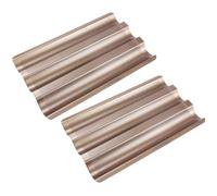 COOLHIYA Moule à 2 Pièces en Acier Carbone Doré, Antiadhésif 3 Rainures Perforées pour Cuisson de Baguettes, Pâtisserie Four