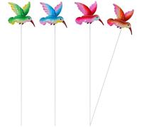 COOLHIYA Piquets de Jardin Décorations de Jardin Lot de 4 en Fer Forme Oiseau-Mouche Attrayantes et Vivantes pour Décoration Extérieure pour Espace de Plantation Communautaire
