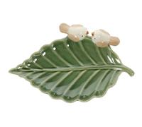 COOLHIYA Plateau à Bijoux Vert de Feuille Oiseau en Céramique Stable Attraper Petits Accessoires Table ou Salon