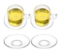 COOLHIYA Soucoupe Tasse à Café Seule en Verre Transparent Ronde, Lot de 4 Pièces, Haute Durabilité et Facile à Laver, Salons de Thé Salles de Yoga Réutilisable