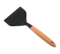COOLHIYA Spatule à Tamagoyaki en Silicone Noire Manche en Bois, Large Bord Antiadhésif, Ustensile Cuisine pour Omelettes, Poissons, Steak, Longue Poignée pour Cuisson la Poêle