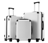COOLIFE Valise à roulettes Rigide en matériau ABS avec Serrure TSA poignée télescopique et 4 roulettes jumelées, Noir, Großer Koffer, Valise Rigide - Bagage à Main (Blanc, Ensemble de 3 Pezzi)