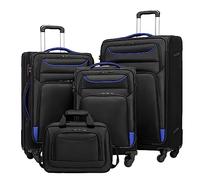 COOLIFE Valise à roulettes - Valise de voyage de 4 roulettes - Valise en tissu - Bagage à main - Serrure TSA - La valise contient 1 grand sac à bandoulière, Noir et bleu., Koffer-Set 4tlg, Nice