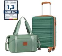 COOLIFE Valise Cabine 55x35x20 pour Ryanair & Easyjet, Sacs de Voyage 40x25x20 pour Courts Séjours et Voyages d'affaires, Coque Rigide en ABS avec Serrure TSA, 4 Roues Pivotantes à 360° (Vert/Marron)