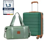 COOLIFE Valise Cabine 55x40x20 pour Easyjet, Sacs de Voyage 45x36x20cm pour Courts Séjours et Voyages d'affaires, Coque Rigide en ABS avec Serrure TSA, 4 Roues Pivotantes à 360° (Vert/Marron)