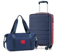 COOLIFE Valise Cabine Ryanair Rigide Bagage Cabine 55x35x20 Valises Leger a 4 Roues,Serrure TSA, en ABS Rigide Valise (Bleu/Rouge, 55×35×20 Set de Valises)