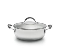 Coolinato Cocotte en acier inoxydable de 24 cm avec poignées en silicone et couvercle en verre - Sauteuse de 3,8 l - Convient pour tous les types de feux, induction et four - Fond sandwich 2 couches