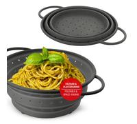 Coolinato Passoire en silicone pliable lavable au lave-vaisselle - Passoire à pâtes - Passoire à vapeur - 24 cm - Gris
