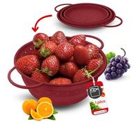 Coolinato - Passoire silicone pliable 20 cm rouge - Passette pour nouilles, légumes & fruits - Compatible au lave-vaisselle, sans BPA, & résistante à la chaleur - Rabattable & peu encombrante