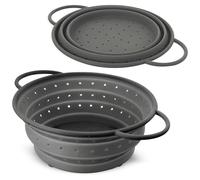 Coolinato - Passoire silicone pliable 24 cm gris - Passette pour nouilles, légumes & fruits - Compatible au lave-vaisselle, sans BPA, & résistante à la chaleur - Rabattable & peu encombrante
