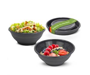 Coolinato - Set de 3 bols pliables en silicone platine 16-24cm Gris - Saladier repliable pour camping avec 3 couvercles pour les aliments frais - Résistant à la chaleur et compatible au lave-vaisselle