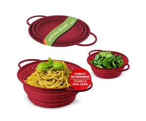 Coolinato - Set de 3 passoires silicone pliable 16/20 / 24 cm rouge - Passette pour la cuisine compatible au lave-vaisselle, sans BPA, & résistante à la chaleur - Rabattable & peu encombrante