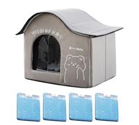 Cooling Cat House, Pet Cave Bed, 19.29x15.35x18.11 inches Foldable Kitten Shelter, Weatherproof Sanctuary with Ice Boxes for Puppy Kitten Use Indoors Camping Travel Furniture Setup