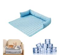 Cooling Dog Beds,Calming dogs Couch Bed,Self Cool dog Sofa Mat With Ice Silk Fabric,Heatrelief Cool Dogs Mat,Foldable Large CoolBed,Non-Slip,Durable Anti-Scratch Pad,for Sofa Floor Car (Blue-S)