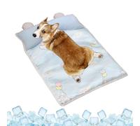 Cooling Mat Dogs, Pet Ice Cool Pad, 27.56x19.69 Inches Portable & Lightweight Design, Frost Sleeping Mats with Pillow for Indoor, Outdoor, Crate, Cage, Kennel, Car, Bedroom, Post Exercise, Hot Weather