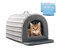 Cooling Outdoor Cat House, Insulated Pet Shelter, Waterproof Ice Box Design, Non-Slip Base, Comfortable Fabric Tent, for Apartment, Yard, Indoor, Outside, 19.69x15.75x13.78 inches