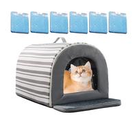 Cooling Outdoor Cat House, Insulated Pet Shelter, Waterproof Ice Box Design, Non-Slip Base, Comfortable Fabric Tent, for Apartment, Yard, Indoor, Outside, 19.69x15.75x13.78 inches