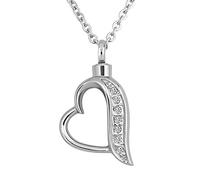 CoolJewelry Collier urne funéraire en forme de cœur avec pendentif funéraire en acier inoxydable, Acier inoxydable