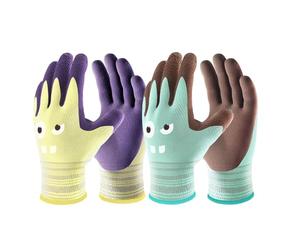 COOLJOB Gants jardinage enfant 2-4 ans 2 paires | Modal doux | Revêtement latex antidérapant | Cadeau Fille Garçon