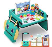 COOLJOY Plateau de Voyage Enfant Voiture, Sac à Dos Robot, Plateau Voiture Enfants, Multifonctionnel Détachable Voyage Extérieur Intérieur, 5 Feuilles de Dessin Éducatives+6 Stylos de Couleur
