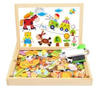 COOLJOY Puzzles en Bois Magnétique, 100+ Pièces Jigsaw avec Tableau Noir de Chevalet à Double Face Jouets Educatif, pour Enfants Fille 3 4 5 Ans, Jouets Montessori Educatif Puzzle en Bois