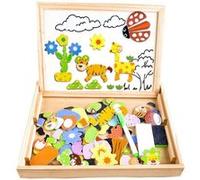 COOLJOY Puzzles Enfant en Bois Magnétique, Jigsaw avec Tableau Noir de Chevalet à Double Face Jouets Educatif pour Bambin Enfants Fille- 100 Pièces (Animaux) - Puzzle Aimant Peut Coller sur Un frigo N