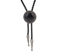 COOLLA Bolo Tie Cowboy Collier ras du cou en cuir avec pendentif turquoise vintage pour femme, homme (forme ronde argentée), Métal