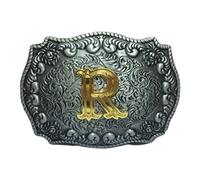COOLLA Boucle de ceinture pour homme - Lettres initiales ABCDEFG à Z Western Rodeo Texas Cowboy Grandes boucles de ceinture, R, 9 cm